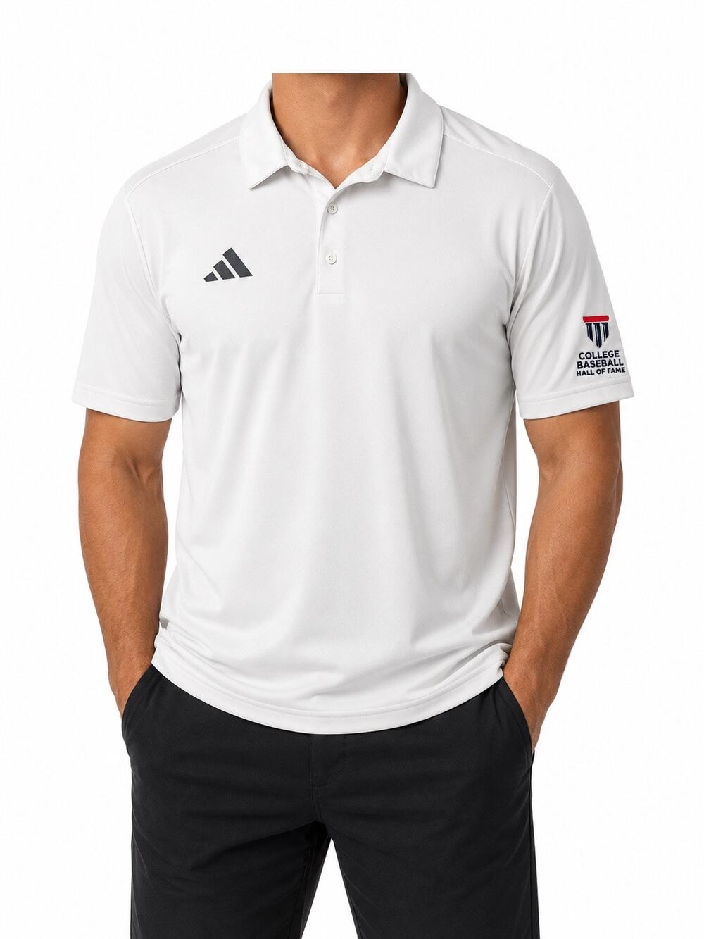 NWT Adidas Polo Shirt Mens XL White Performance College Baseball Hall of Fame